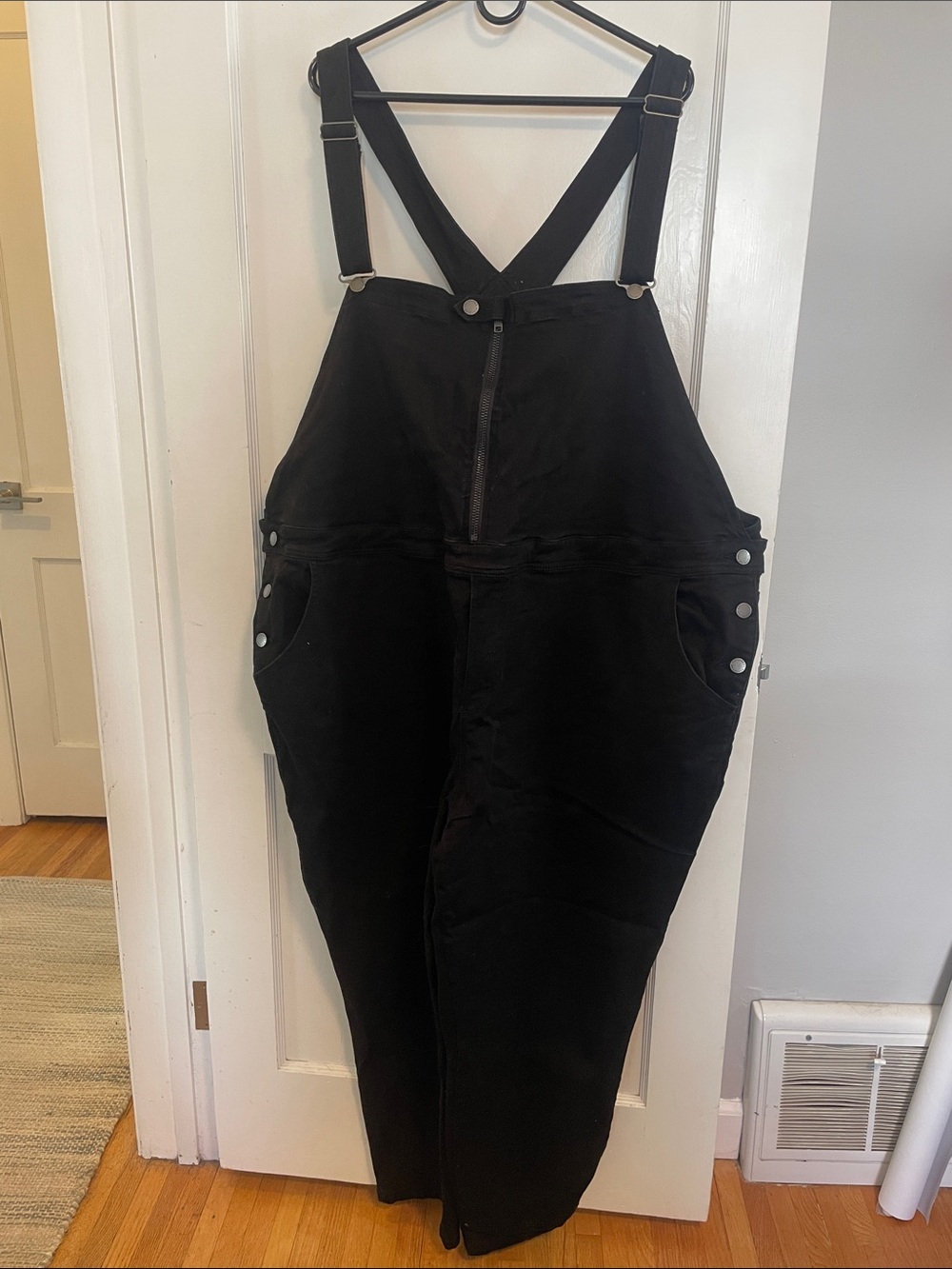 Universal Standard Black Denim Overalls with Front Zip